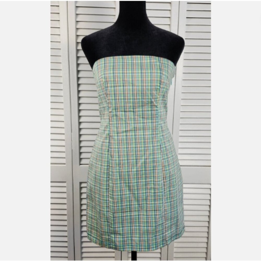 Urban Outfitters Kimchi Blue Strapless Mini Sun Dress M Tie Back Plaid Summer